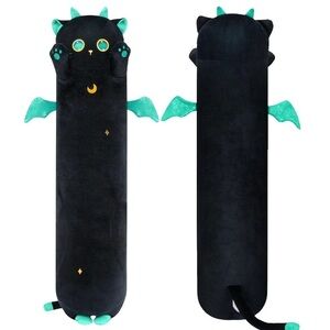 MEWAII 🐈‍⬛ Black Cat W Wings Long 35” Huggable Cat Pillow Plush NWT
